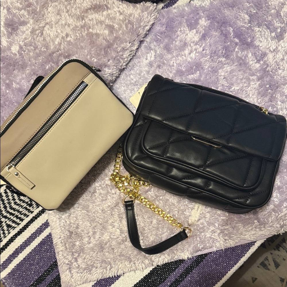 Set of 2 Elegant Black Quilted Chain Bag and tri colored soft camera bag NWT